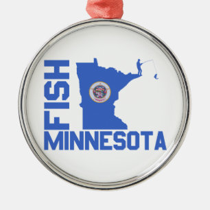 Fish Minnesota State Outline Metal Tree Decoration