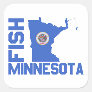 Fish Minnesota State Outline Square Sticker