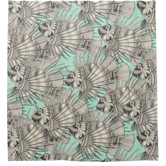fish mirage mint shower curtain (Front)