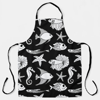 Fish Motif: Black White Pattern. Apron