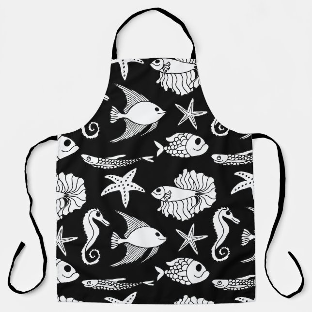 Fish Motif: Black White Pattern. Apron (Front)