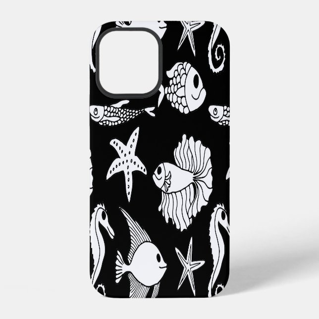 Fish Motif: Black White Pattern. iPhone Case (Back)