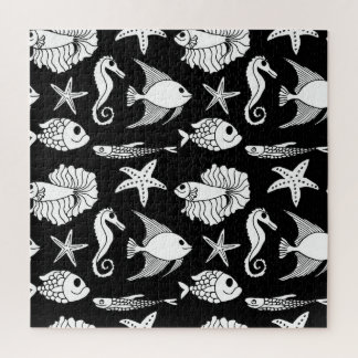 Fish Motif: Black White Pattern. Jigsaw Puzzle