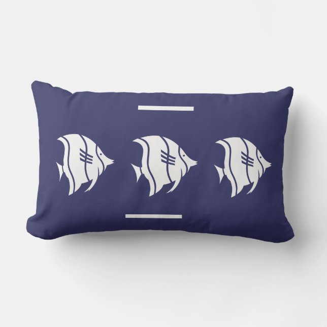 fish navy blue white  PILLOW coastal living (Front)