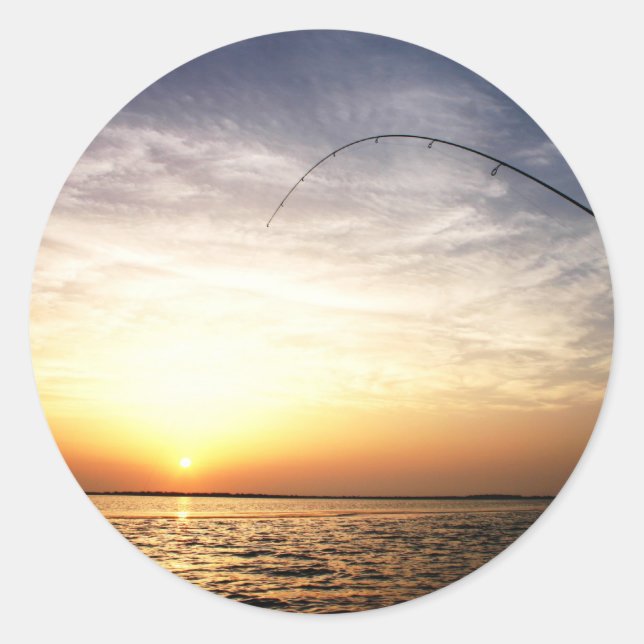Fish on at Sunrise! Classic Round Sticker (Front)
