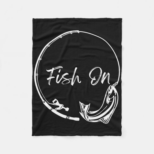 Fish On Catch Funny Saying Fishing Humour Men Wate Fleece Blanket (Front)