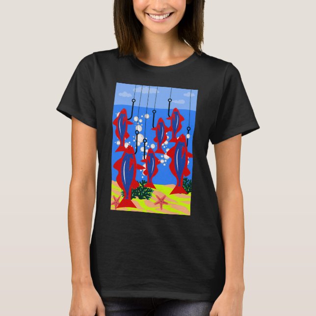 Fish on hooks in sea waters T-Shirt (Front)