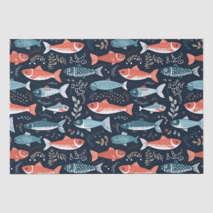 Fish On Navy Cute Illustration Tissue Paper