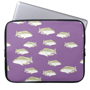 Fish on purple laptop sleeve