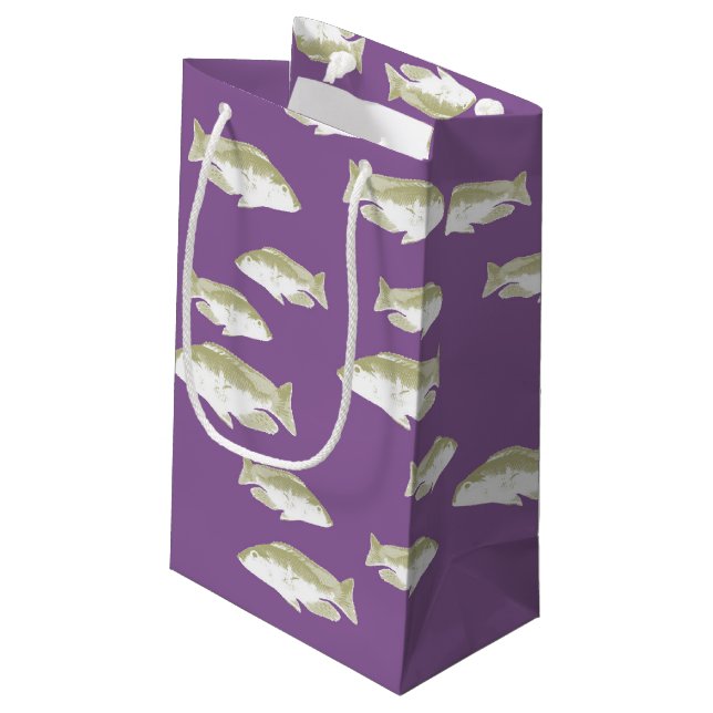 Fish on purple small gift bag (Back Angled)