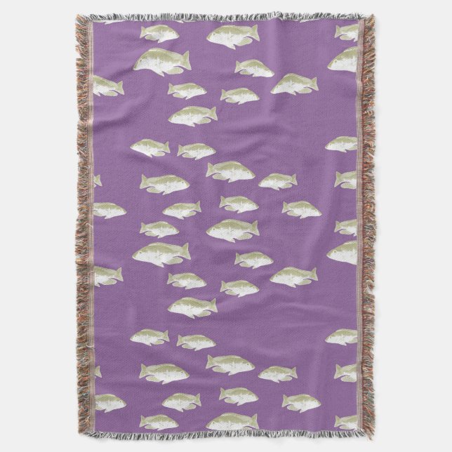 Fish on purple throw blanket (Front Vertical)