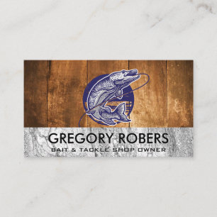 Fish on the Line Wood Stone Business Card