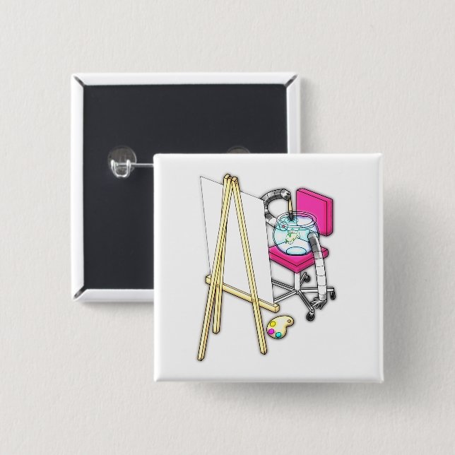 Fish Painter ("Water Colour") -  15 Cm Square Badge (Front & Back)