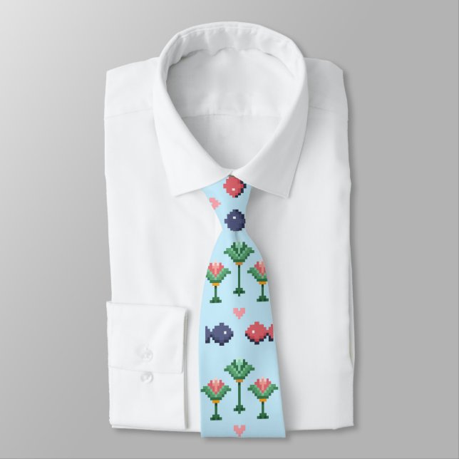Fish & Papyrus Pixel Art Flower  Tie (Tied)