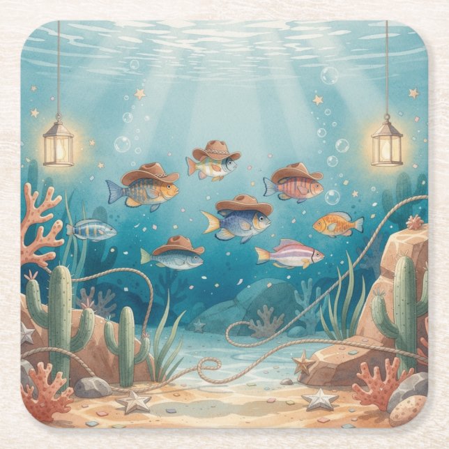 Fish Party Texas themed  Square Paper Coaster (Front)