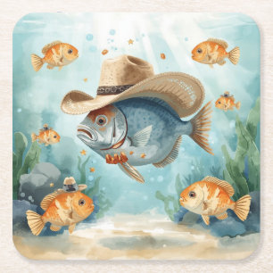 Fish Party Texas themed Square Paper Coaster