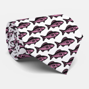 Fish Pattern - Black and Pink on White Tie