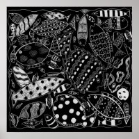 Fish Pattern Black And White Modern Art Print