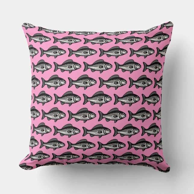 Fish Pattern - Black and White on Pink Cushion (Front)