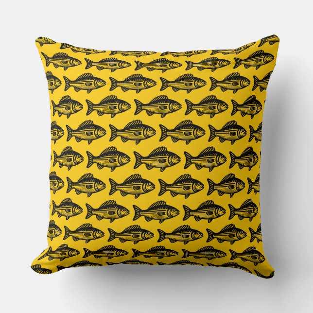 Fish Pattern - Black on Amber Cushion (Front)