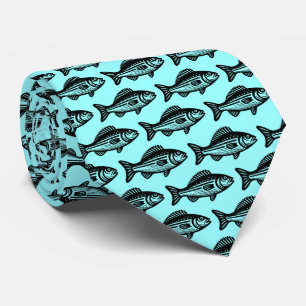 Fish Pattern - Black on Ice Blue Tie