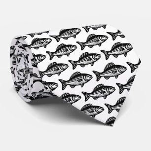 Fish Pattern - Black on White Tie
