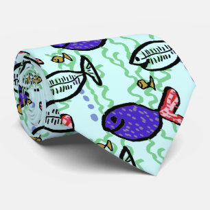 Fish Pattern. Blue Fish Ghost Fish. Tie
