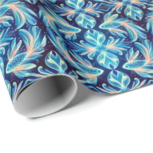 FISH ~ Pattern BLUE Shades ~  Wrapping Paper