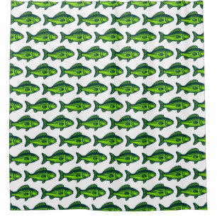 Fish Pattern - Dark Green and Chartreus on White Shower Curtain