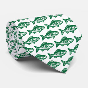 Fish Pattern - Forest Green on White Tie