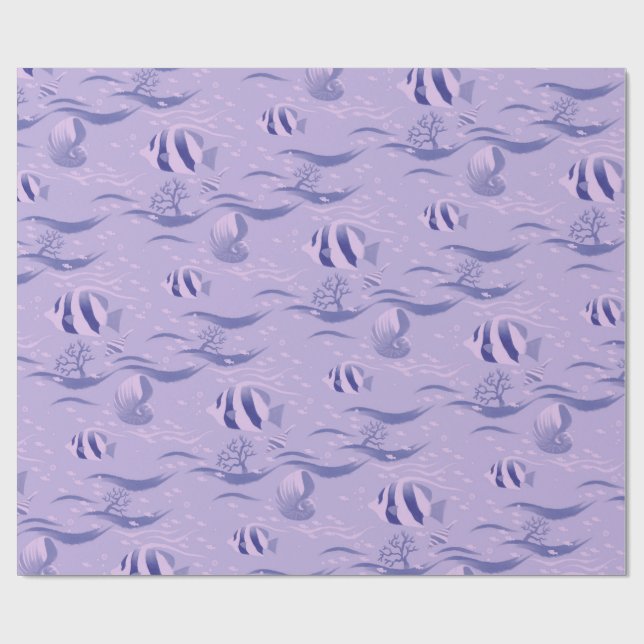 Fish Pattern on Purple Wrapping Paper (Flat)