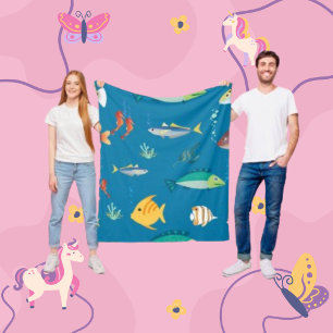 Fish Pattern Underwater Drawing Pike Fleece Blanket