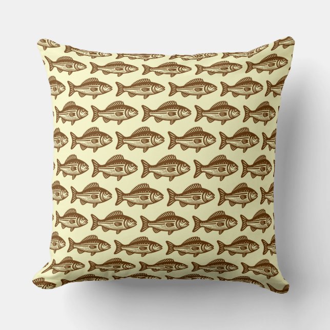 Fish Pattern - Walnut and Pale Yellow Cushion (Front)