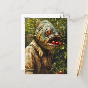 Fish Person in a Tomato Garden Postcard