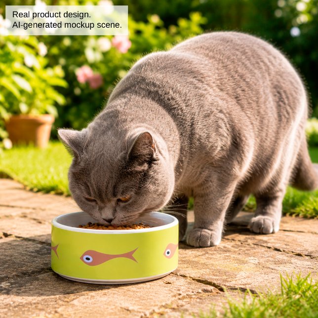 Fish Purple Eyes Cat Bowl Funny Pet Feeding Dish (Creator Uploaded)