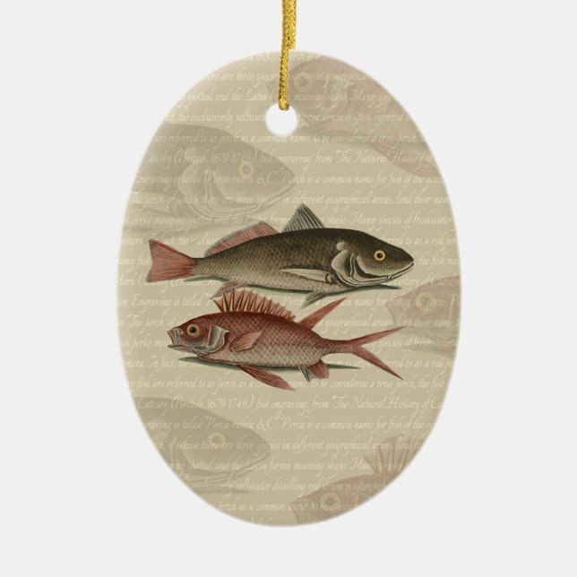 Fish Red Perch Fisherman Art Ceramic Tree Decoration (Front)