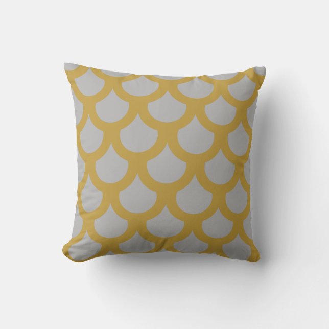 Fish Scales Pattern Pillow in Grey and Gold (Front)