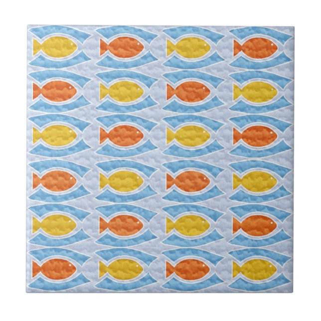 Fish School Yellow Orange Blue Tile (Front)