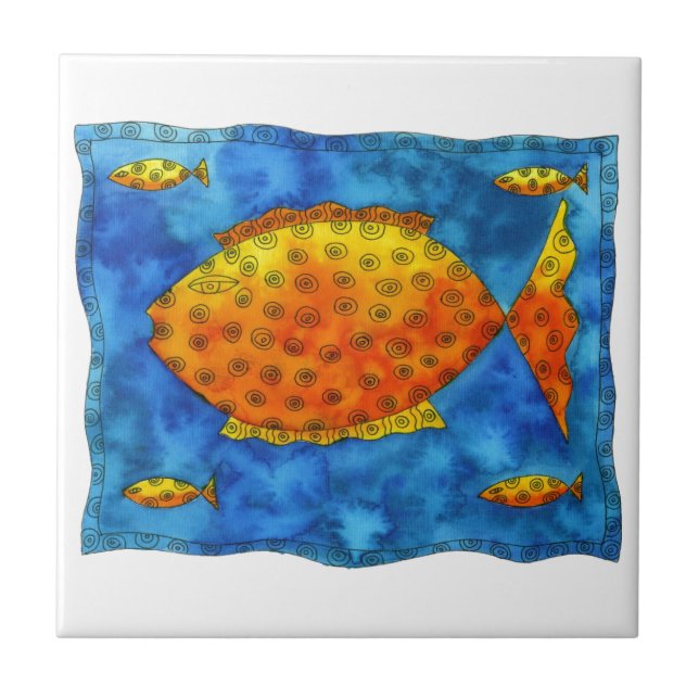 Fish Sea Life Watercolour Illustration Tile (Front)