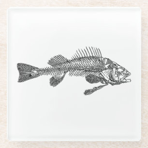 Fish skeleton glass coaster