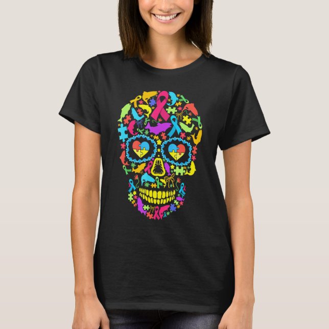 Fish Skull Autism Awareness Animals T-Shirt (Front)