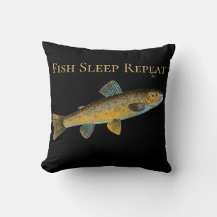 Fish Sleep Repeat Fishermans man cave decor Cushion