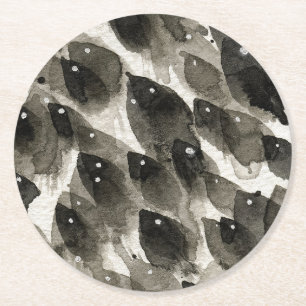 Fish Storm Round Paper Coaster