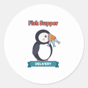 Fish Supper Delivery Puffin Round Sticker