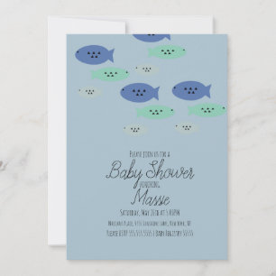 Fish Swimming Aquarium Blue Baby Shower Invitation