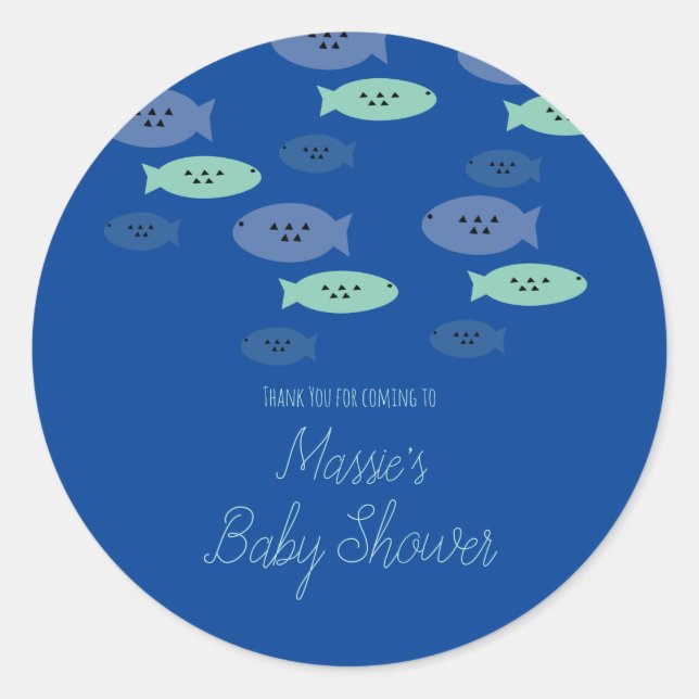 Fish Swimming Aquarium Blue Baby Shower Thank You Classic Round Sticker (Front)