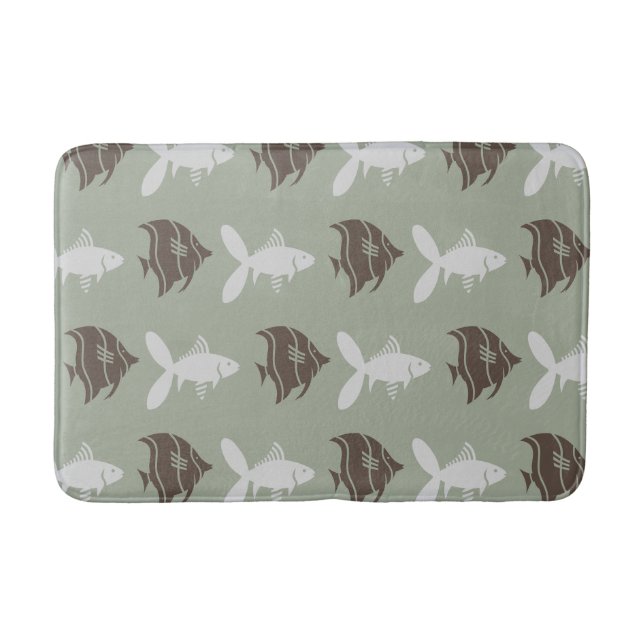 Fish Swimming Graphical Brown Grey on any Colour Bath Mat (Front)