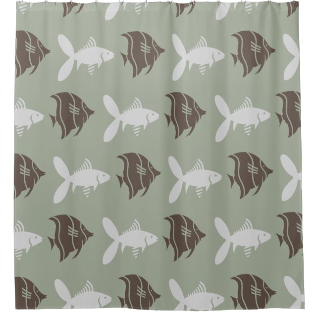 Fish Swimming Graphical Brown Grey on any Colour Shower Curtain (Front)