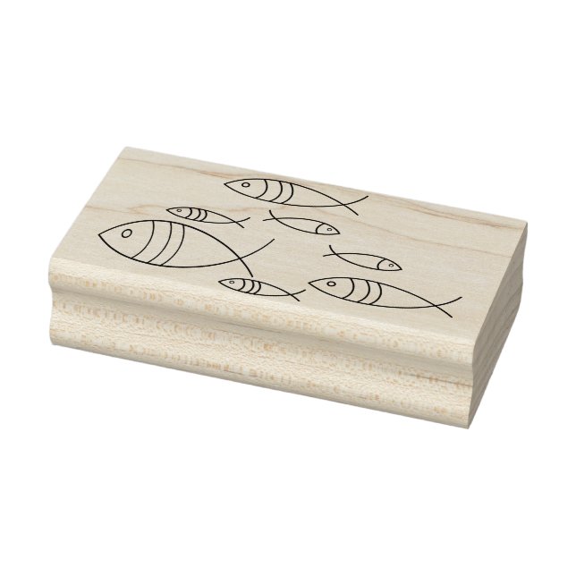 Fish Swimming Line Art Illustration Drawing Rubber Stamp (Stamp)