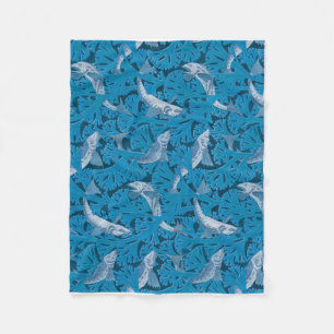 Fish Swimming Seaweed Coral Blue Vintage Classic Fleece Blanket